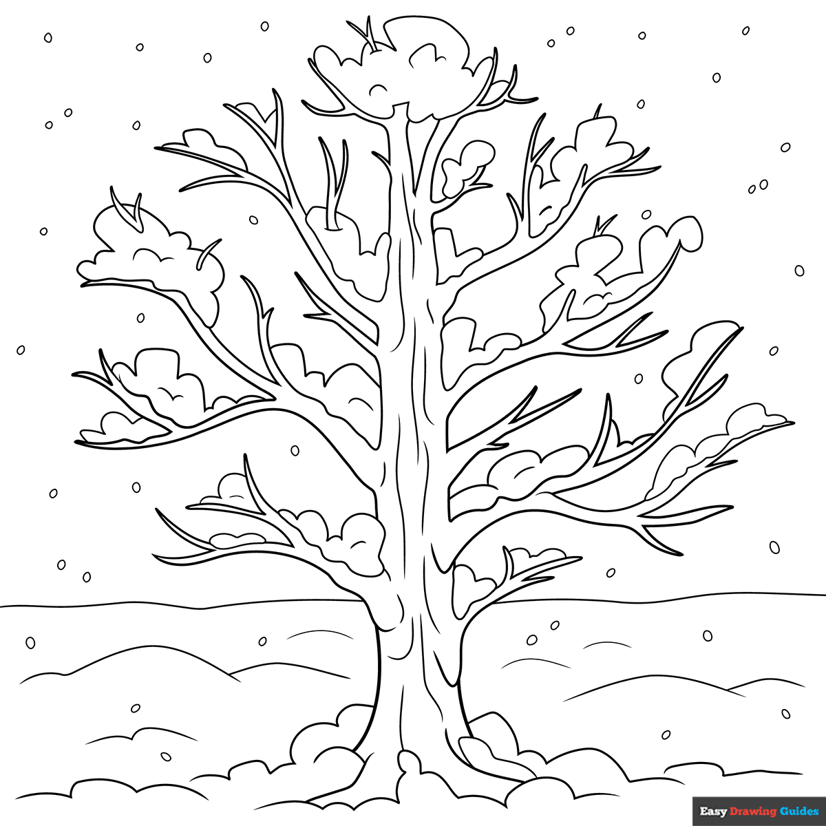 How to Draw a Winter Tree Coloring Image