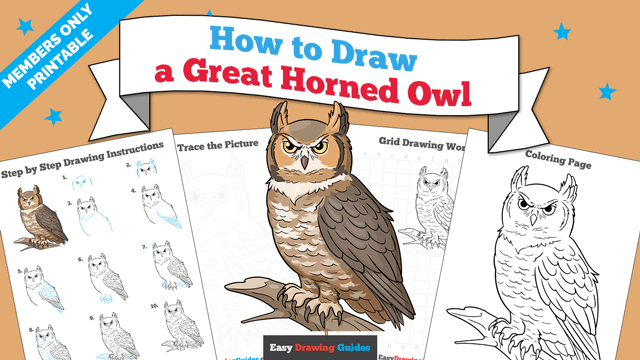 How to Draw a Great Horned Owl Printable Image