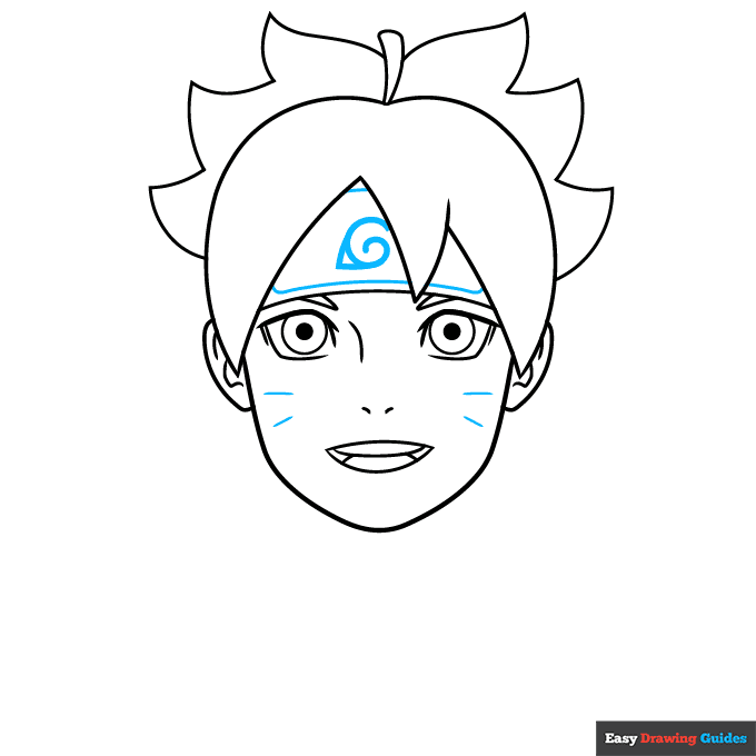Boruto Uzumaki step-by-step drawing tutorial: step 6