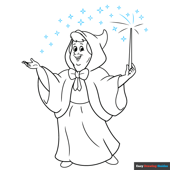 Fairy Godmother step-by-step drawing tutorial: step 9