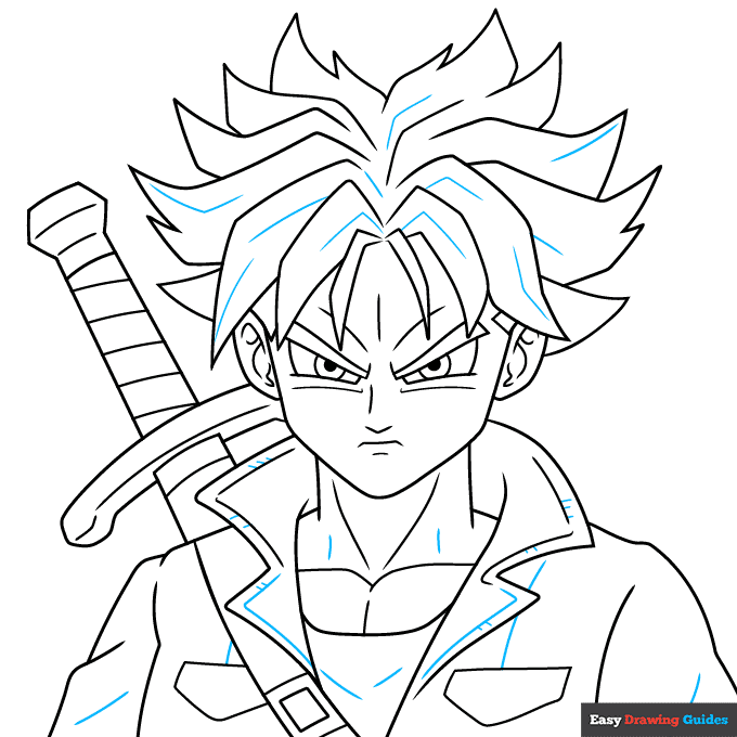 Future Trunks step-by-step drawing tutorial: step 9