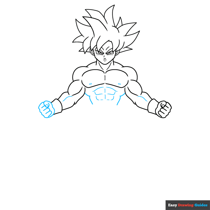Goku Ultra Instinct Full Body step-by-step drawing tutorial: step 5