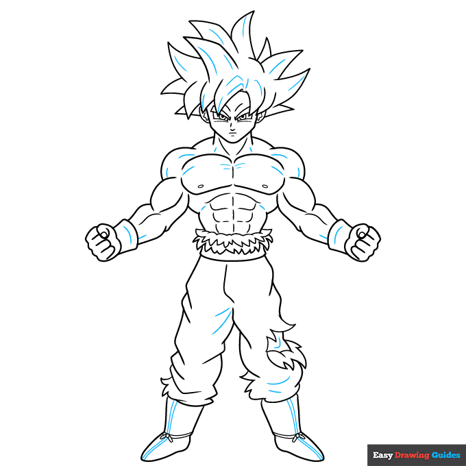 Goku Ultra Instinct Full Body step-by-step drawing tutorial: step 9
