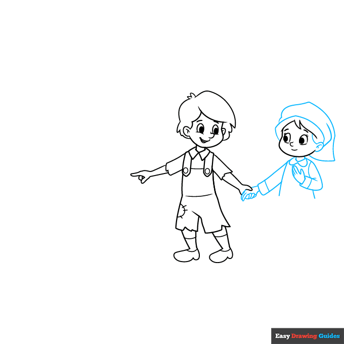 Hansel and Gretel step-by-step drawing tutorial: step 4