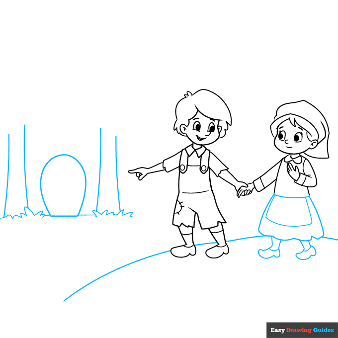 Hansel and Gretel step-by-step drawing tutorial: step 5