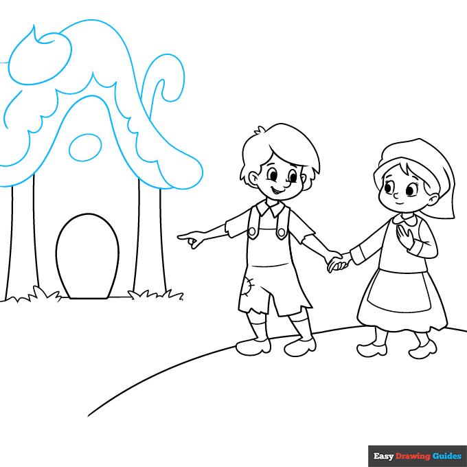 Hansel and Gretel step-by-step drawing tutorial: step 6