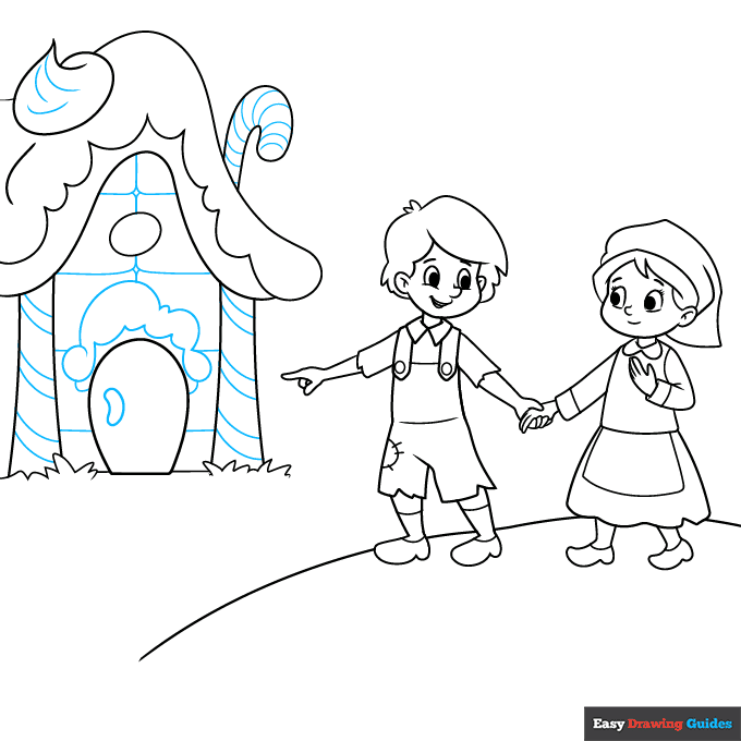 Hansel and Gretel step-by-step drawing tutorial: step 7