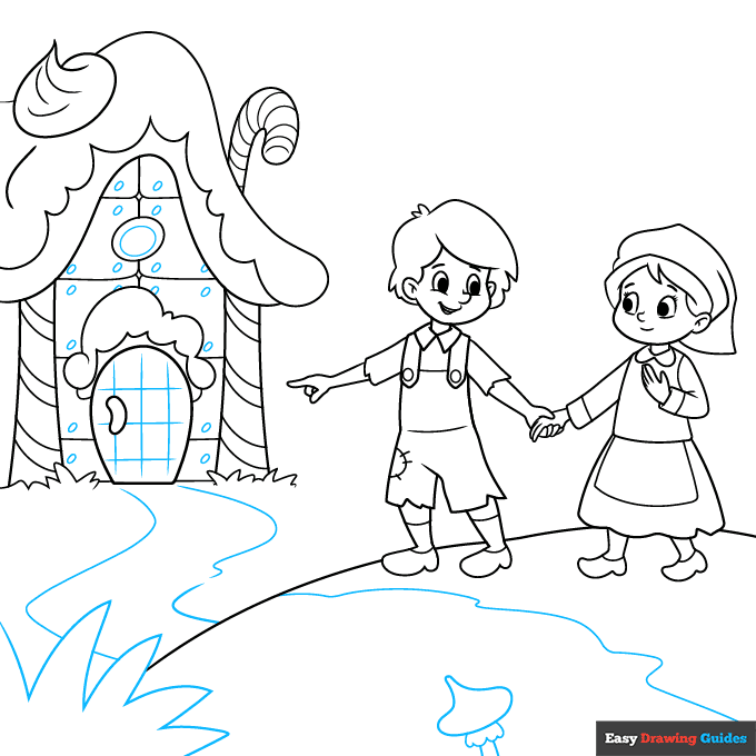 Hansel and Gretel step-by-step drawing tutorial: step 8