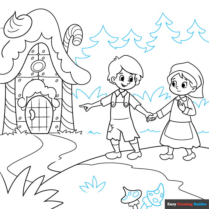 Hansel and Gretel step-by-step drawing tutorial: step 9