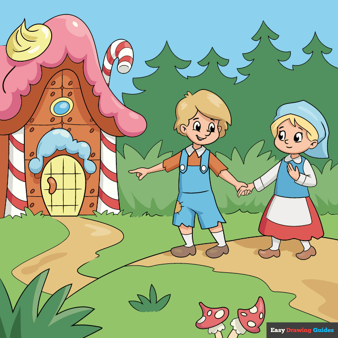 Hansel and Gretel step-by-step drawing tutorial: step 11