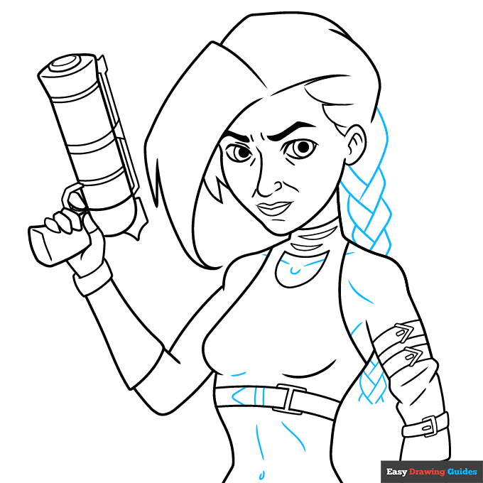 Jinx from Arcane step-by-step drawing tutorial: step 7