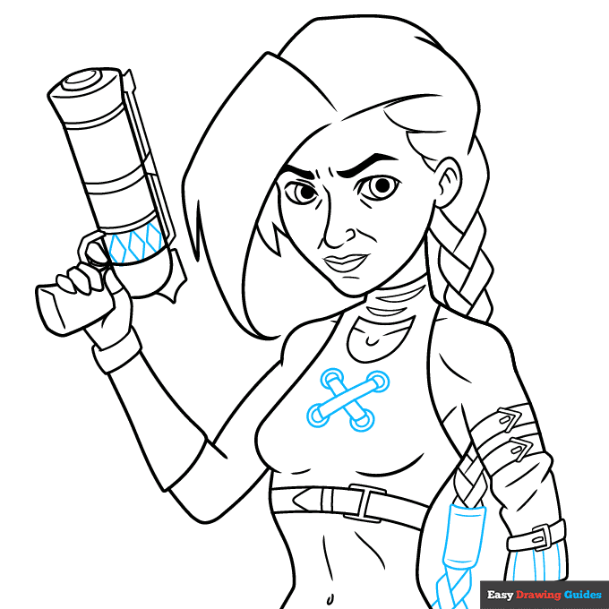 Jinx from Arcane step-by-step drawing tutorial: step 8