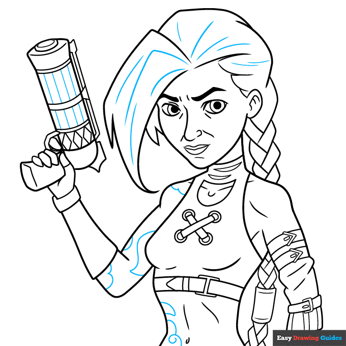 Jinx from Arcane step-by-step drawing tutorial: step 9