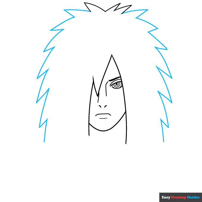 Madaraa Uchiha step-by-step drawing tutorial: step 4
