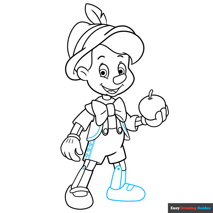 Pinocchio step-by-step drawing tutorial: step 9