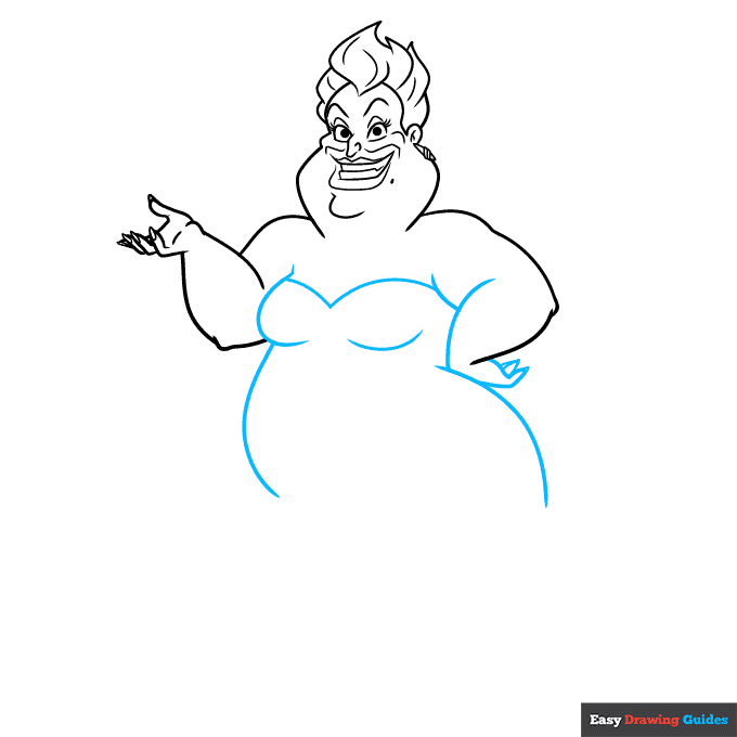 Ursula from the Little Mermaid step-by-step drawing tutorial: step 6