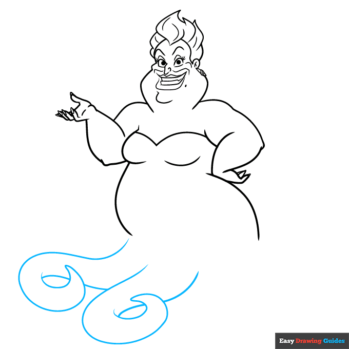 Ursula from the Little Mermaid step-by-step drawing tutorial: step 7