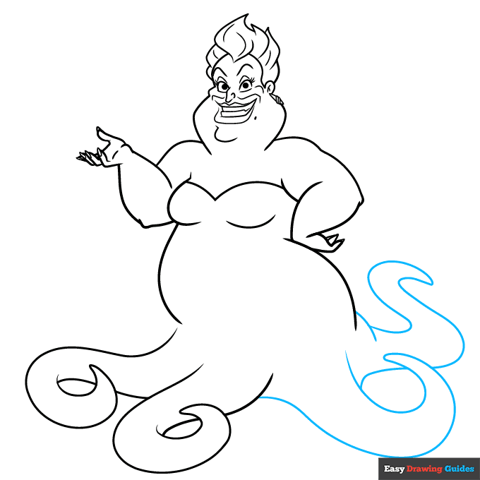 Ursula from the Little Mermaid step-by-step drawing tutorial: step 8