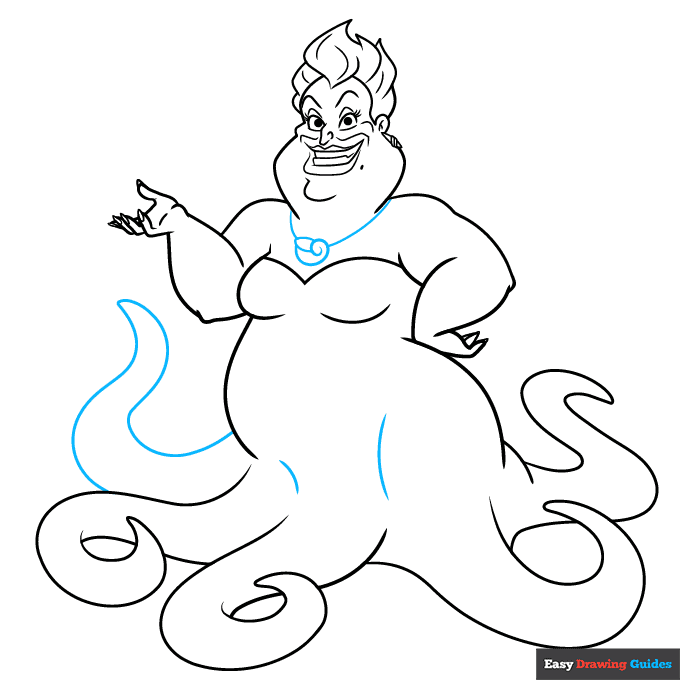 Ursula from the Little Mermaid step-by-step drawing tutorial: step 9