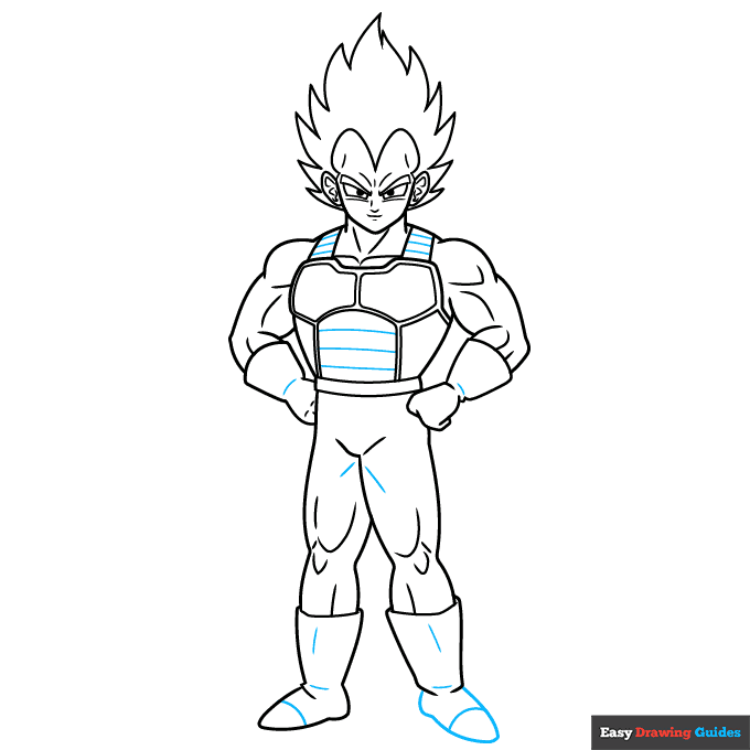 Vegeta Full Body step-by-step drawing tutorial: step 9