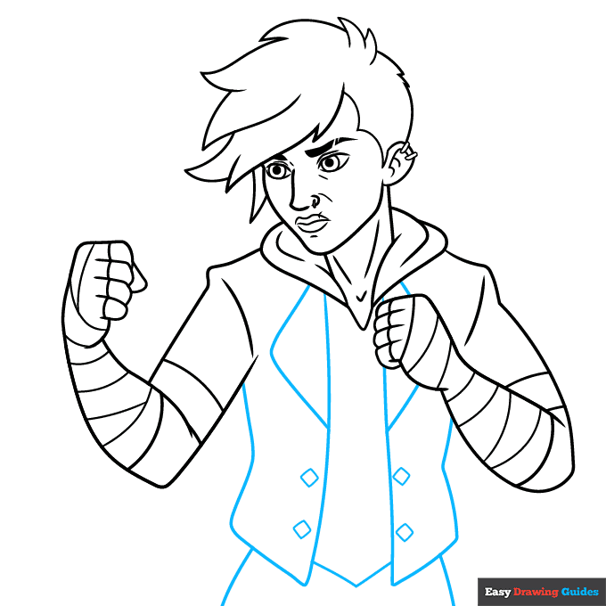 Vi from Arcane step-by-step drawing tutorial: step 7