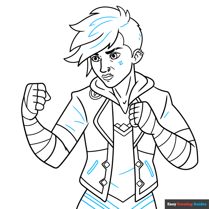 Vi from Arcane step-by-step drawing tutorial: step 9