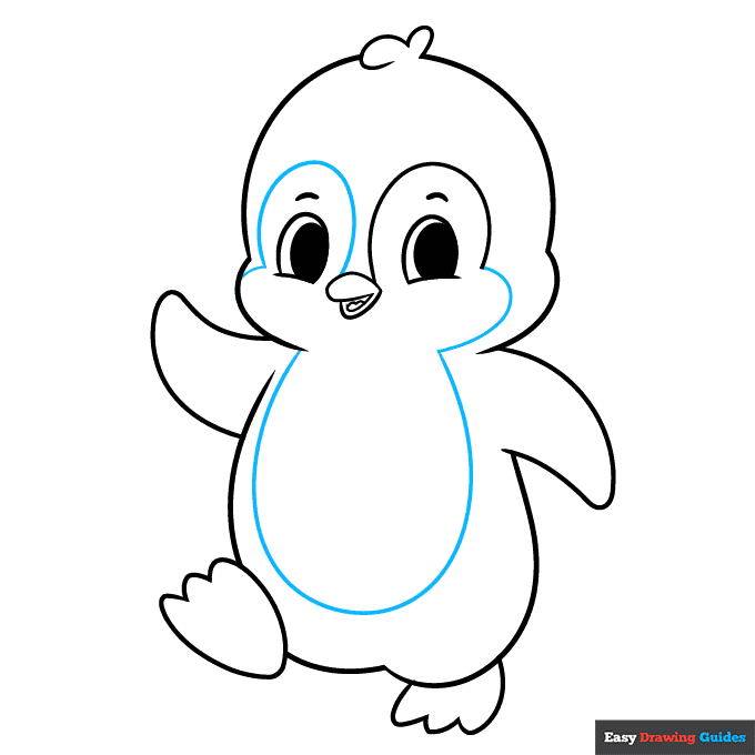 Cute Cartoon Penguin step-by-step drawing tutorial: step 9