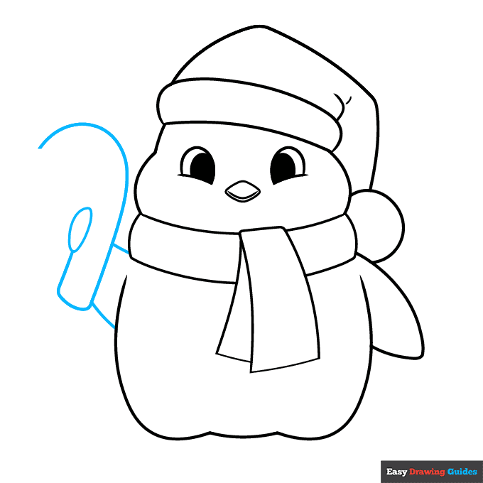 Easy Christmas Penguin step-by-step drawing tutorial: step 5