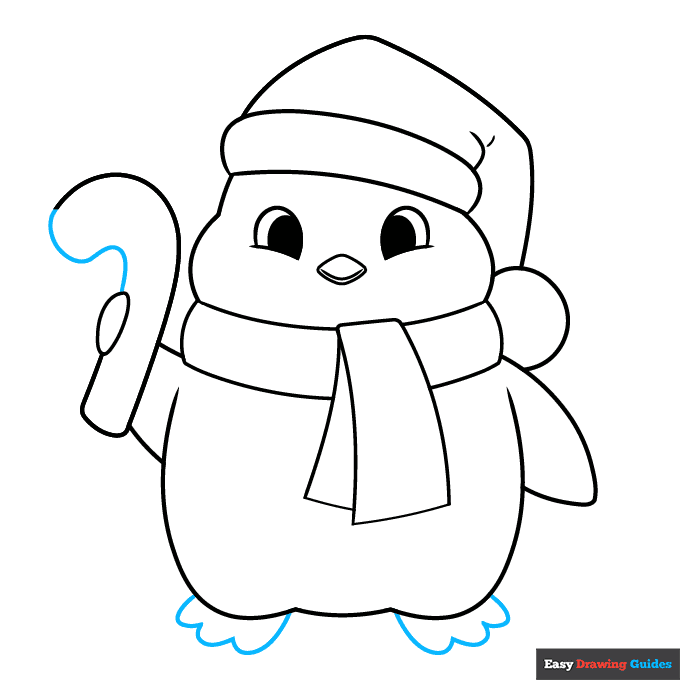 Easy Christmas Penguin step-by-step drawing tutorial: step 6
