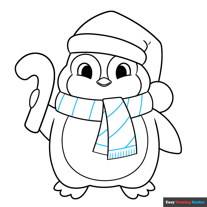 Easy Christmas Penguin step-by-step drawing tutorial: step 8