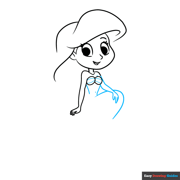 Easy Little Mermaid Ariel step-by-step drawing tutorial: step 4