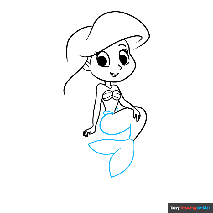 Easy Little Mermaid Ariel step-by-step drawing tutorial: step 5