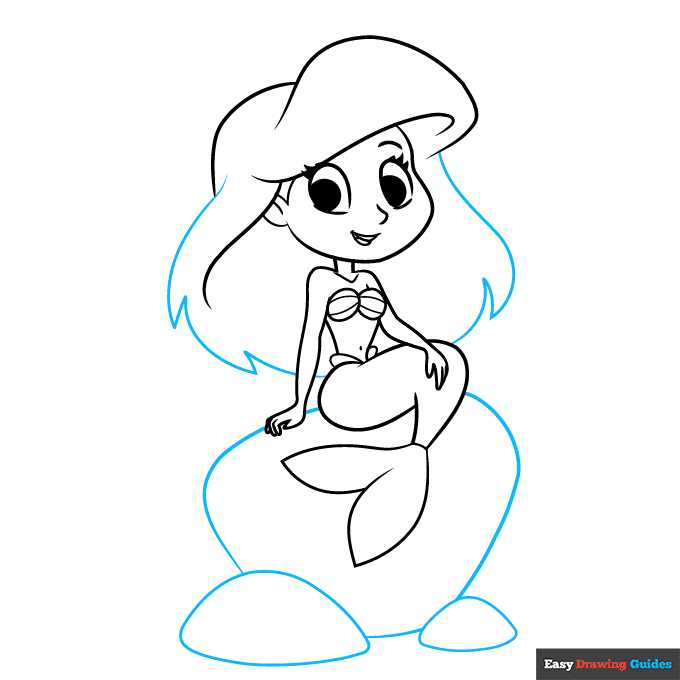 Easy Little Mermaid Ariel step-by-step drawing tutorial: step 6