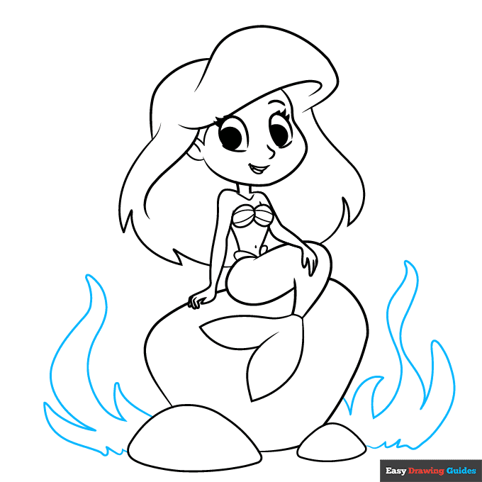Easy Little Mermaid Ariel step-by-step drawing tutorial: step 7