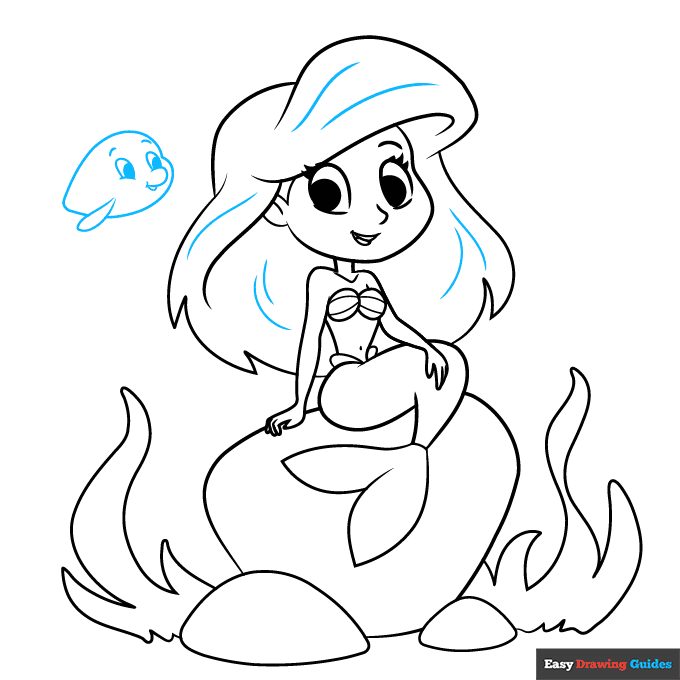 Easy Little Mermaid Ariel step-by-step drawing tutorial: step 8