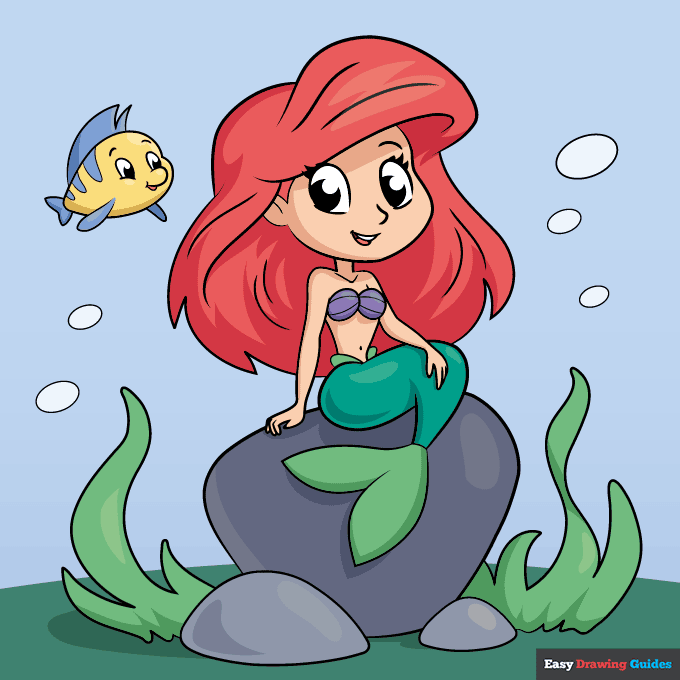 Easy Little Mermaid Ariel step-by-step drawing tutorial: step 11