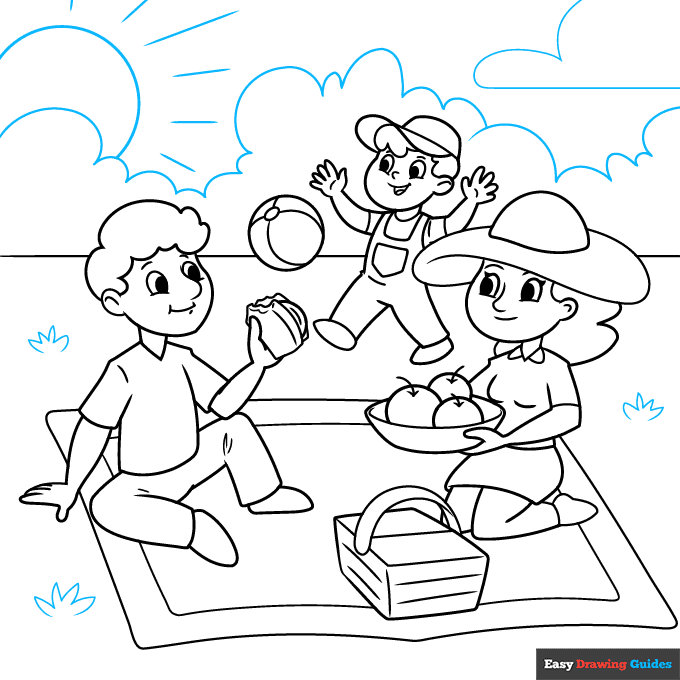 Picnic step-by-step drawing tutorial: step 9