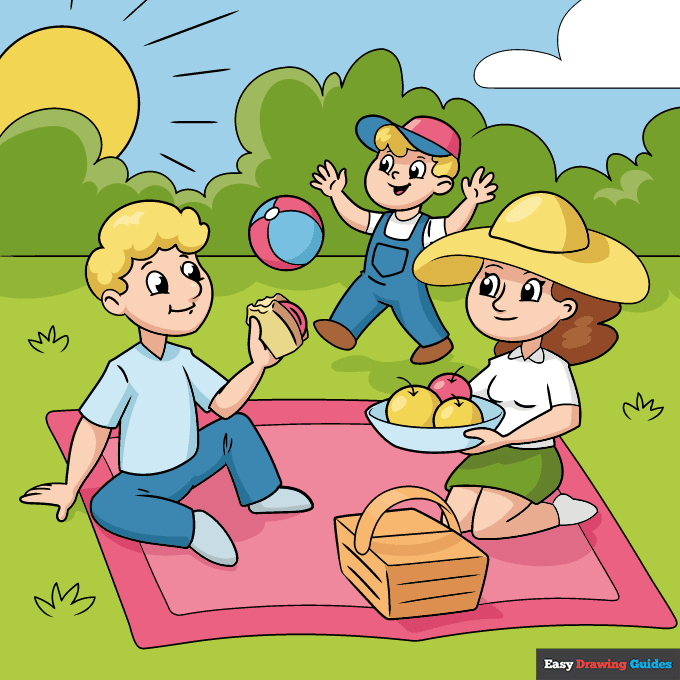 Picnic step-by-step drawing tutorial: step 11