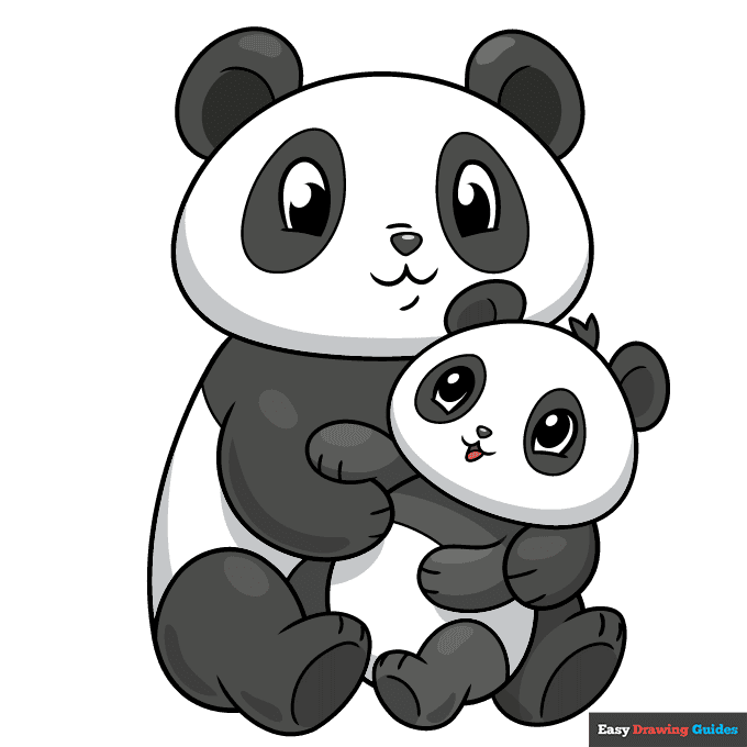 mom and baby panda step-by-step drawing tutorial: step 10