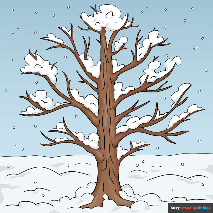 Winter Tree step-by-step drawing tutorial: step 10