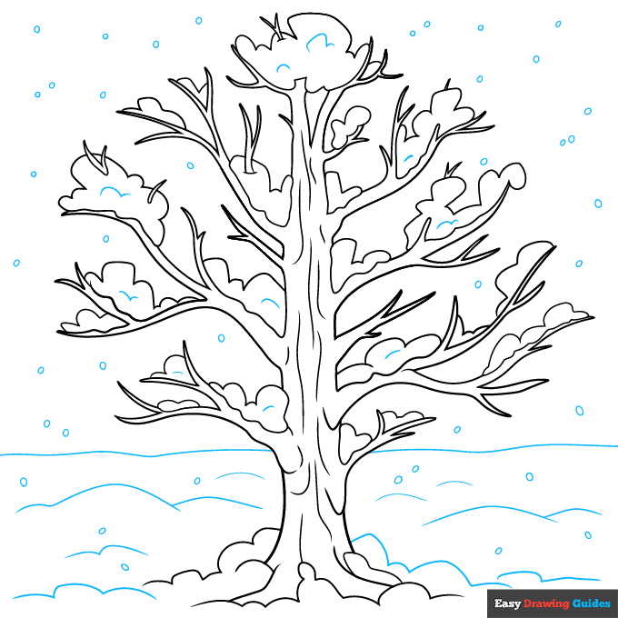 Winter Tree step-by-step drawing tutorial: step 9
