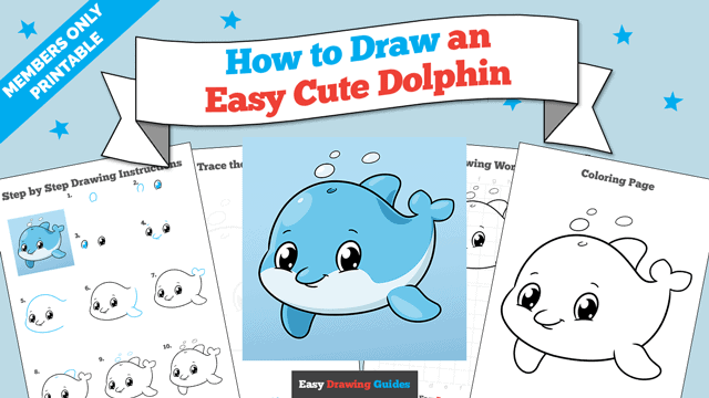 How to Draw an Easy Cute Dolphin Printable Thumbnail
