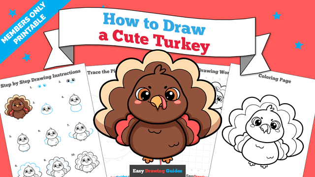 How to Draw a Cute Turkey Printable Thumbnail Image