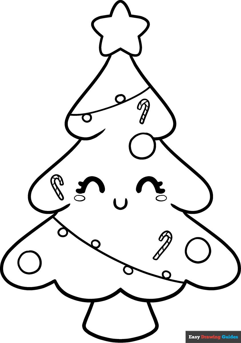 How to Draw a Cute Christmas Tree Coloring Image