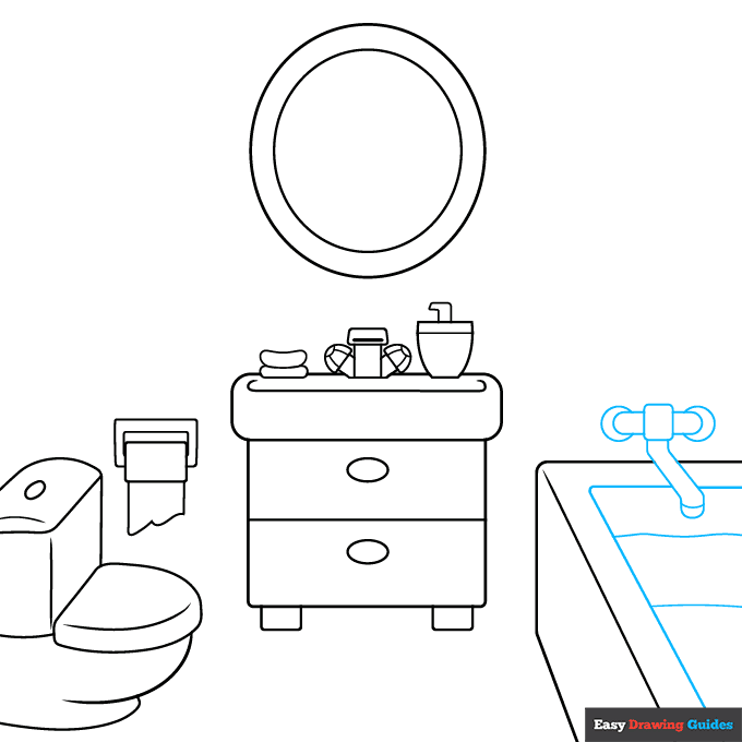 Bathroom step-by-step drawing tutorial: step 6