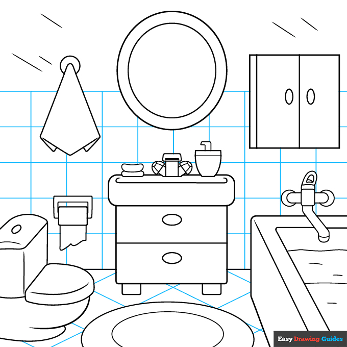 Bathroom step-by-step drawing tutorial: step 9