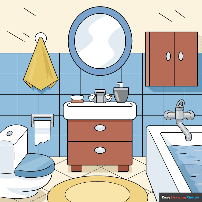 Bathroom step-by-step drawing tutorial: step 11