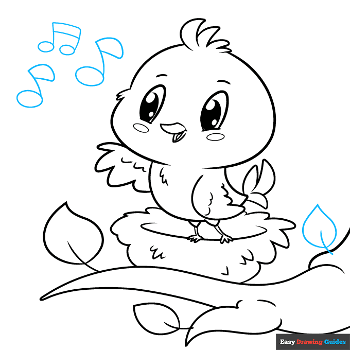 Cute Bird step-by-step drawing tutorial: step 9