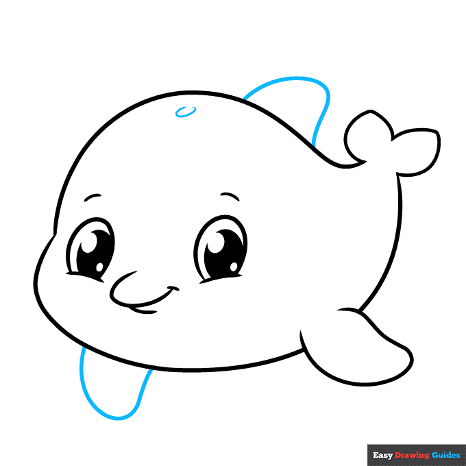 Easy Cute Dolphin step-by-step drawing tutorial: step 8