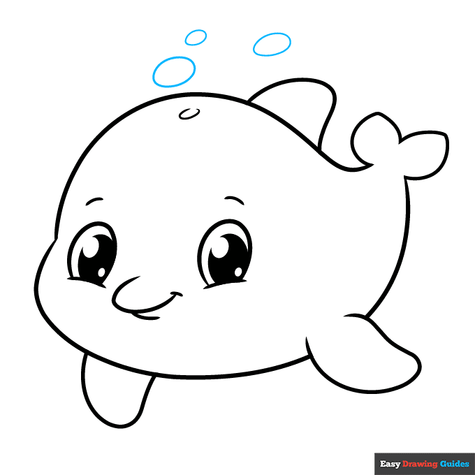 Easy Cute Dolphin step-by-step drawing tutorial: step 9